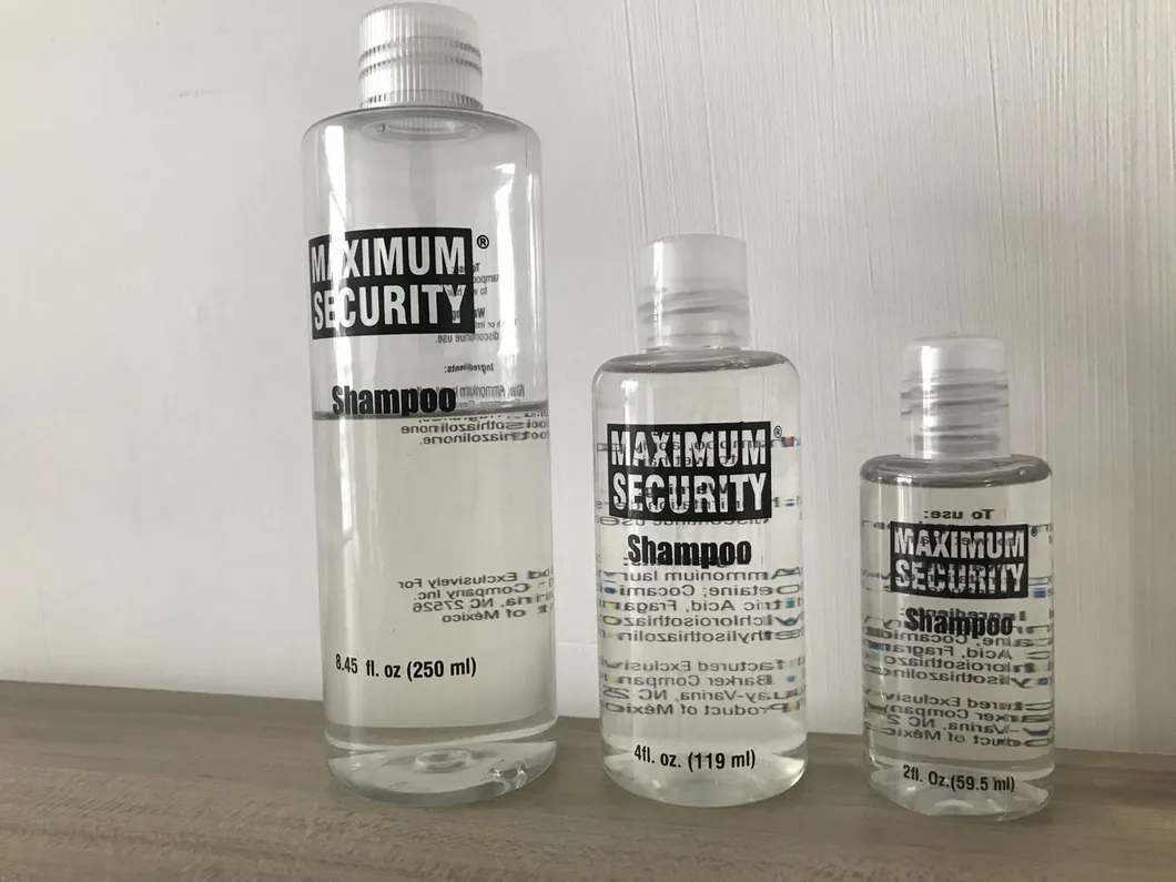 Shave & Shampoo& Shower Bath Gel, 2oz/4oz/8.45oz Bottles Clear Shampoo for Detention Jails Prison.