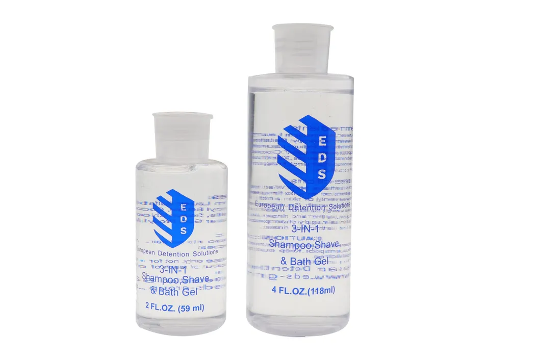 Shave & Shampoo& Shower Bath Gel, 2oz/4oz/8.45oz Bottles Clear Shampoo for Detention Jails Prison.