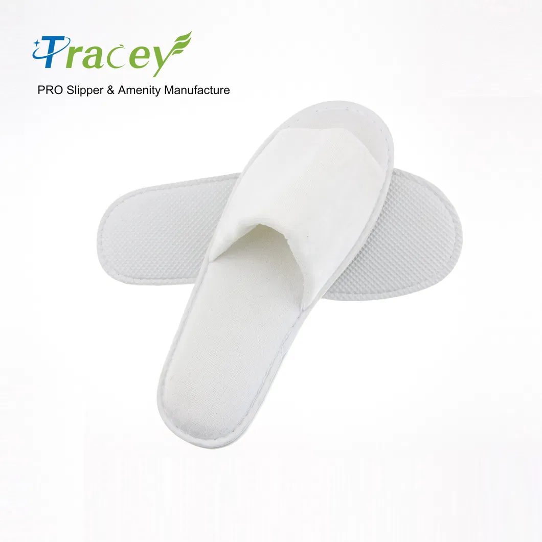 Open Toe Terry Towelling Bath Custom Disposable Embroidery Logo Hotel Slipper