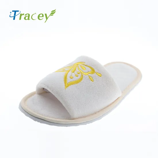 Factory Wholesale White/Black/Gray Amenities Cotton Slippers Hotel Room Luxury Disposable Open Toe Hotel Slipper