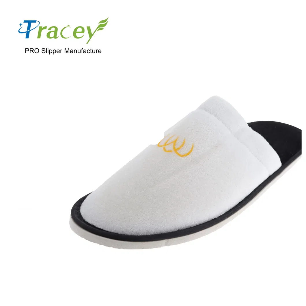 Hotel Black White Disposable Bedroom Custom Logo Coral Fleece Cheaper Fabric Luxury SPA Hotel Slippers