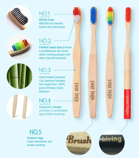 Bamboo Toothbrush with Eco-Friendly Paper Pack 100% Biodegradable with Rainbow Bristle Colorful Pack Wooded Toothbrush
