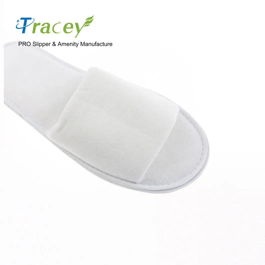Open Toe Terry Towelling Bath Custom Disposable Embroidery Logo Hotel Slipper