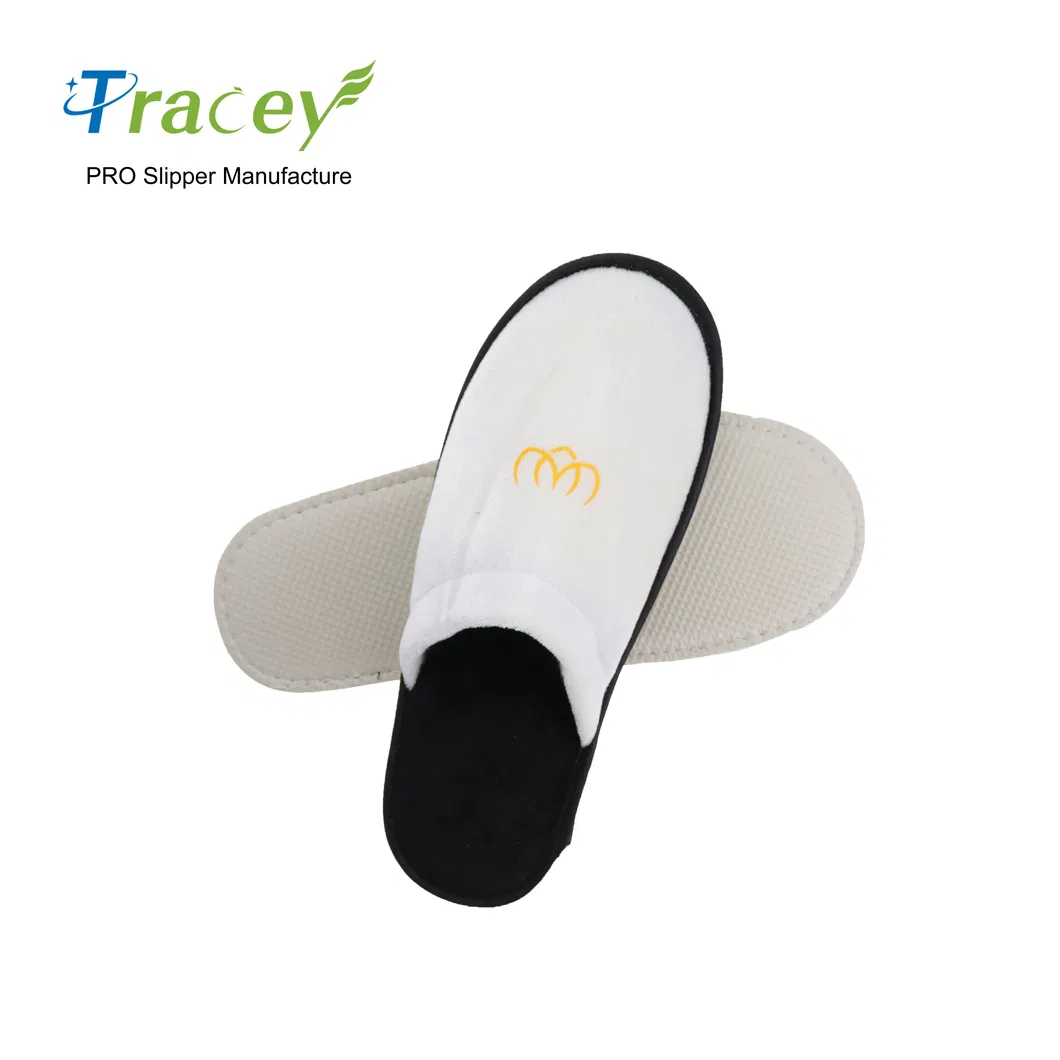 Hotel Black White Disposable Bedroom Custom Logo Coral Fleece Cheaper Fabric Luxury SPA Hotel Slippers