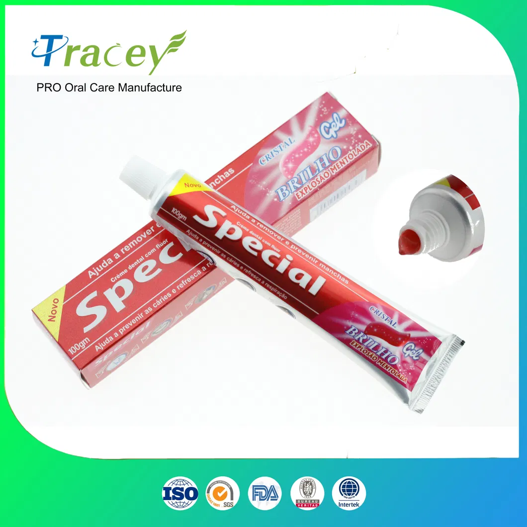 Special Toothpaste for Africa Market Red /Green Blue Crystal Gel Pasta Dental 100gr Shinny Box Pack