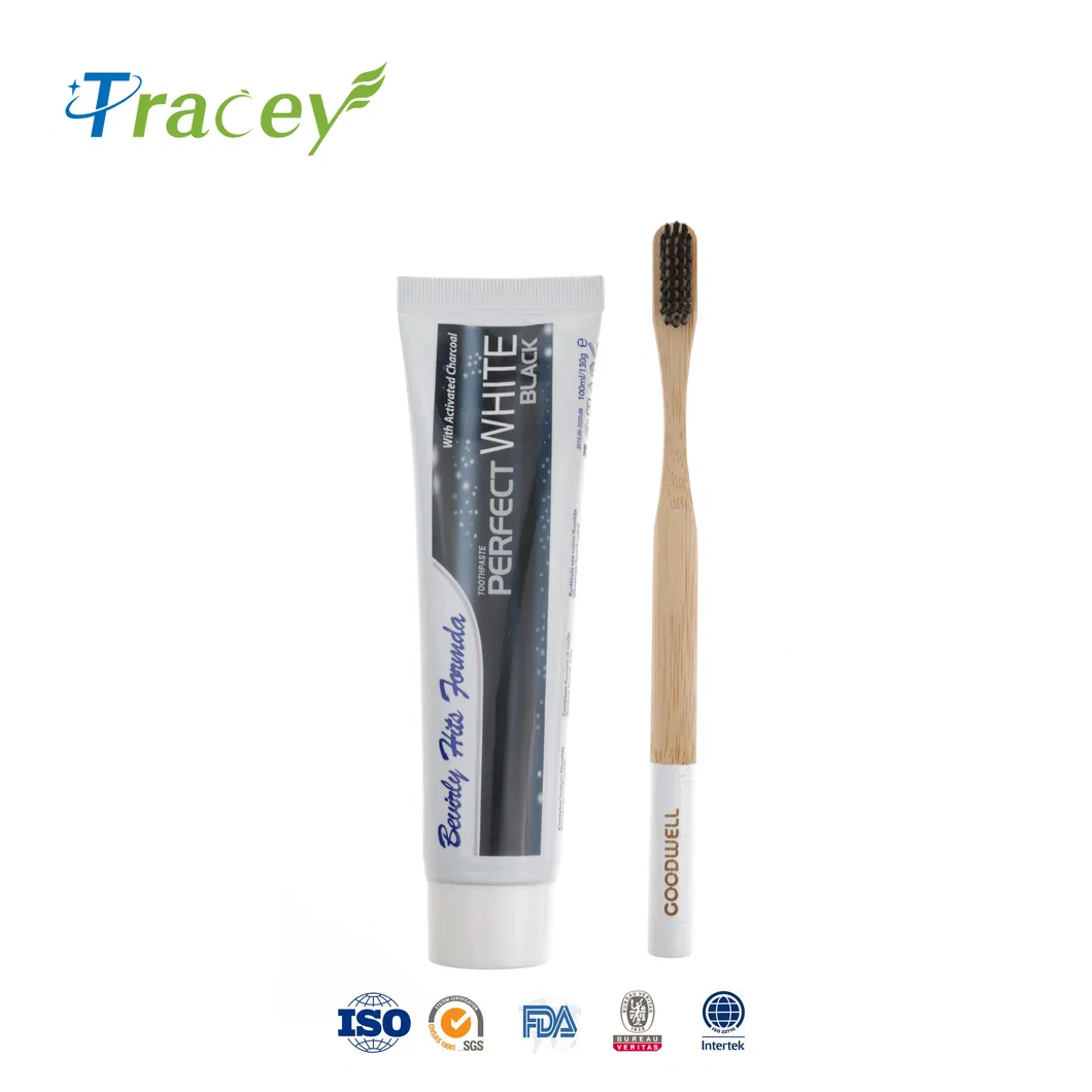 Custom OEM Free Laser Logo Round Handle Charcoal Bristles Bamboo Toothbrush