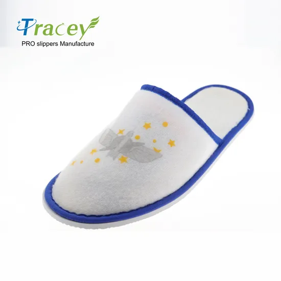 Wholesale Cheap OEM Custom Logo White Washable Hotel Room SPA Guest Disposable Cotton Terry Slippers
