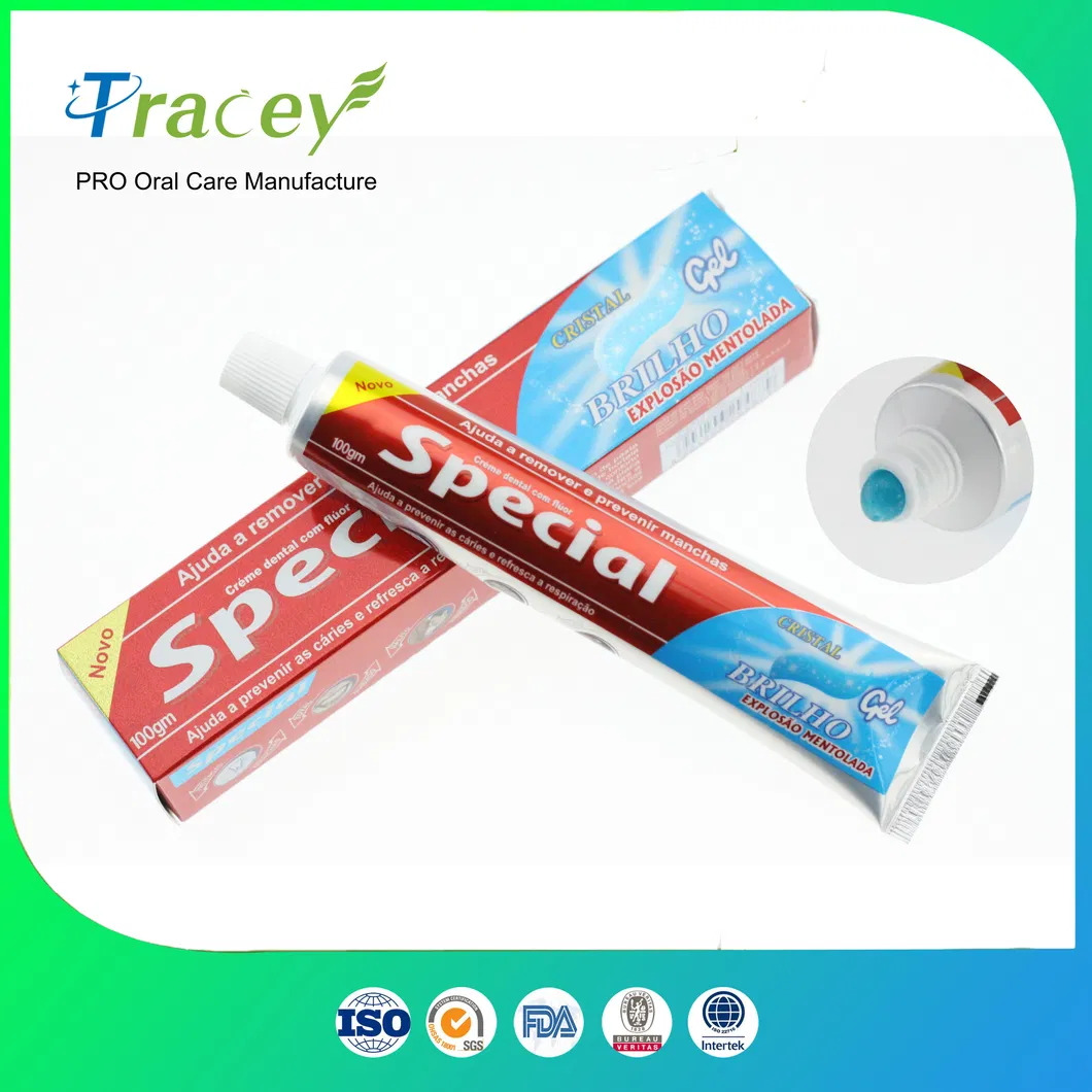 Special Toothpaste for Africa Market Red /Green Blue Crystal Gel Pasta Dental 100gr Shinny Box Pack