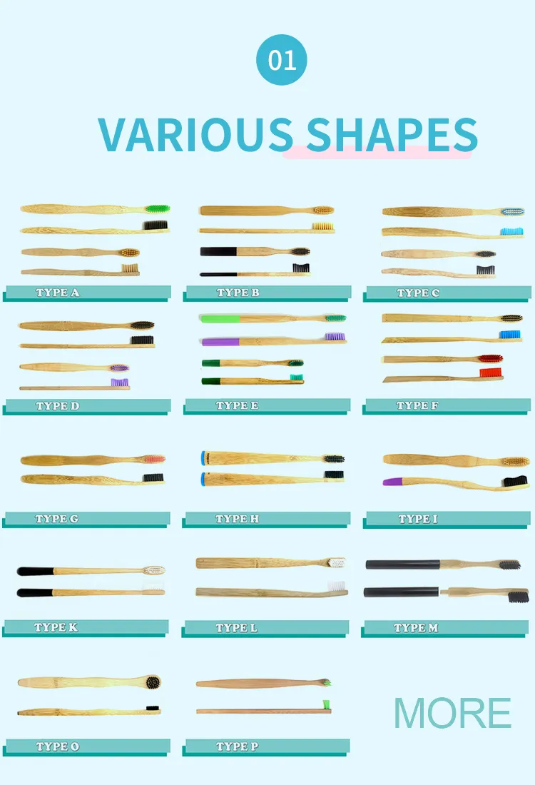 Adults 100% Organic Charcoal Toothbrush for Adult Biodegradable PBT Bristle BPA Free Bamboo Toothbrush Flat