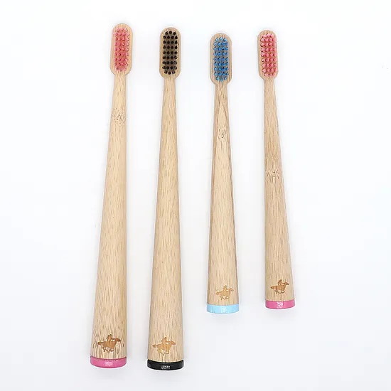 Cone Shape Stand Bamboo Toothbrush/ Kids Bamboo Wooden Toothbrush with Laser Logo on