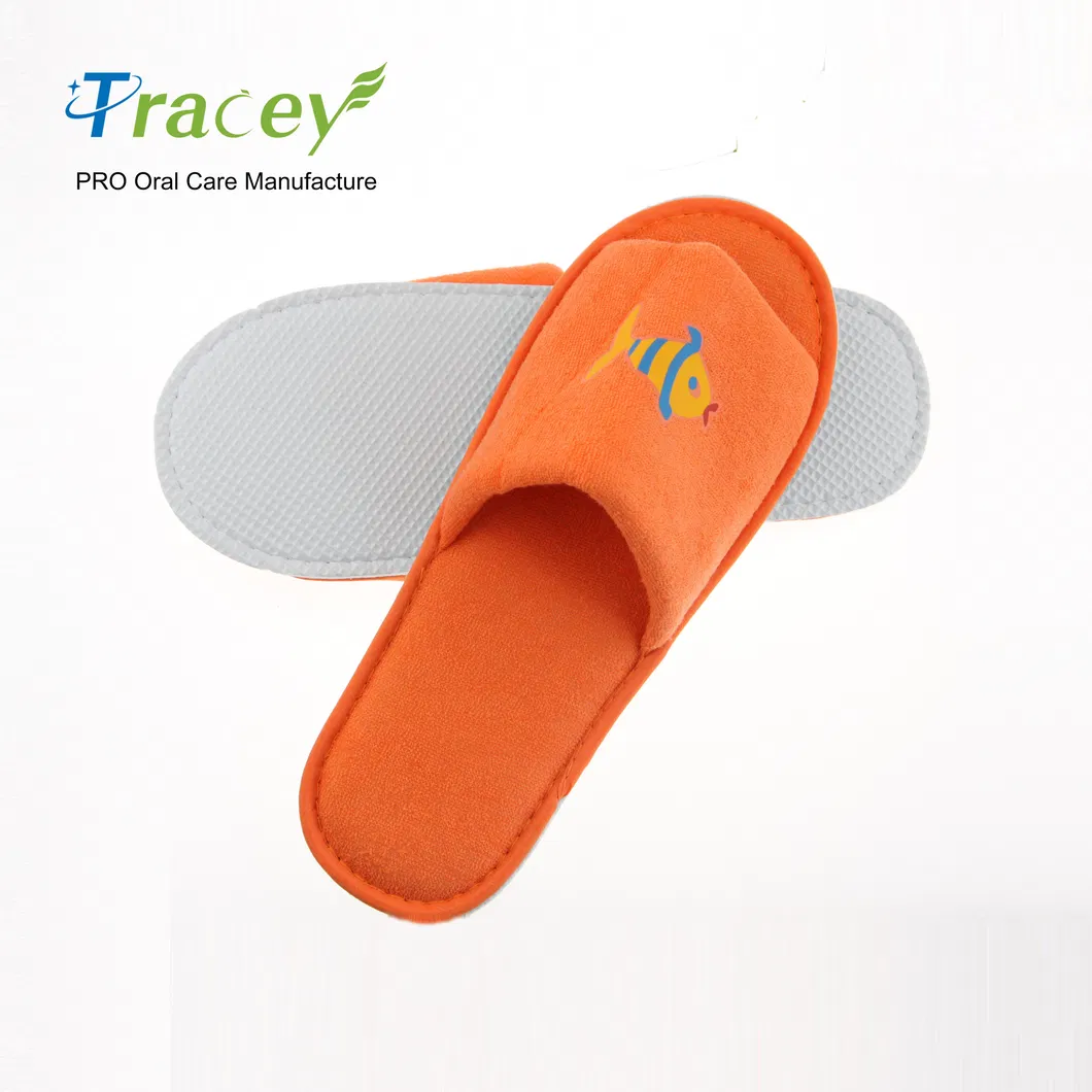 Open Toe Terry Towelling Bath Custom Disposable Embroidery Logo Hotel Slipper