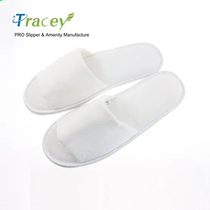 White Guest Bedroom Slippers Hotel Slippers Terry Velour EVA OEM Custom Logo Wholesale Disposable Slippers for SPA