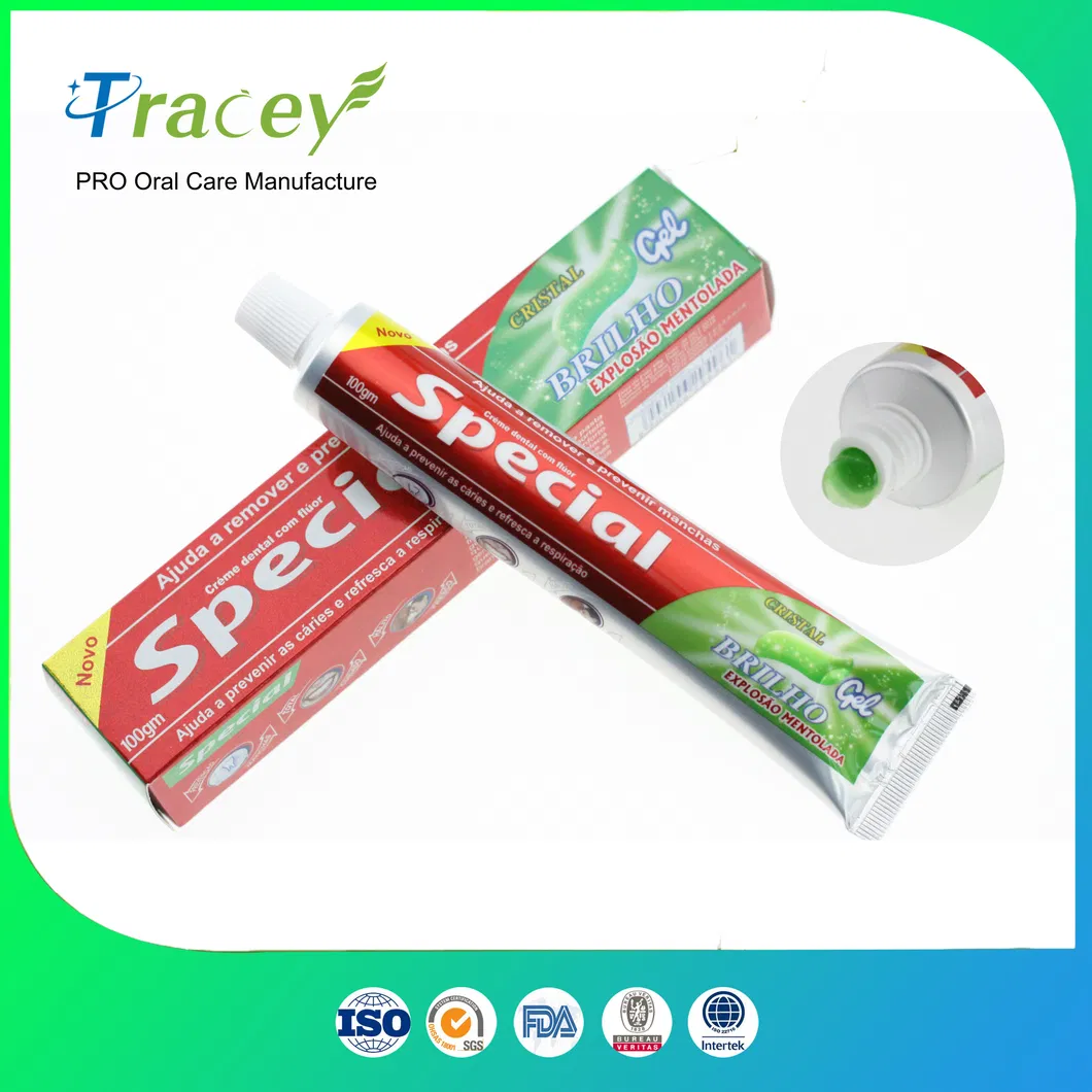 Special Toothpaste for Africa Market Red /Green Blue Crystal Gel Pasta Dental 100gr Shinny Box Pack