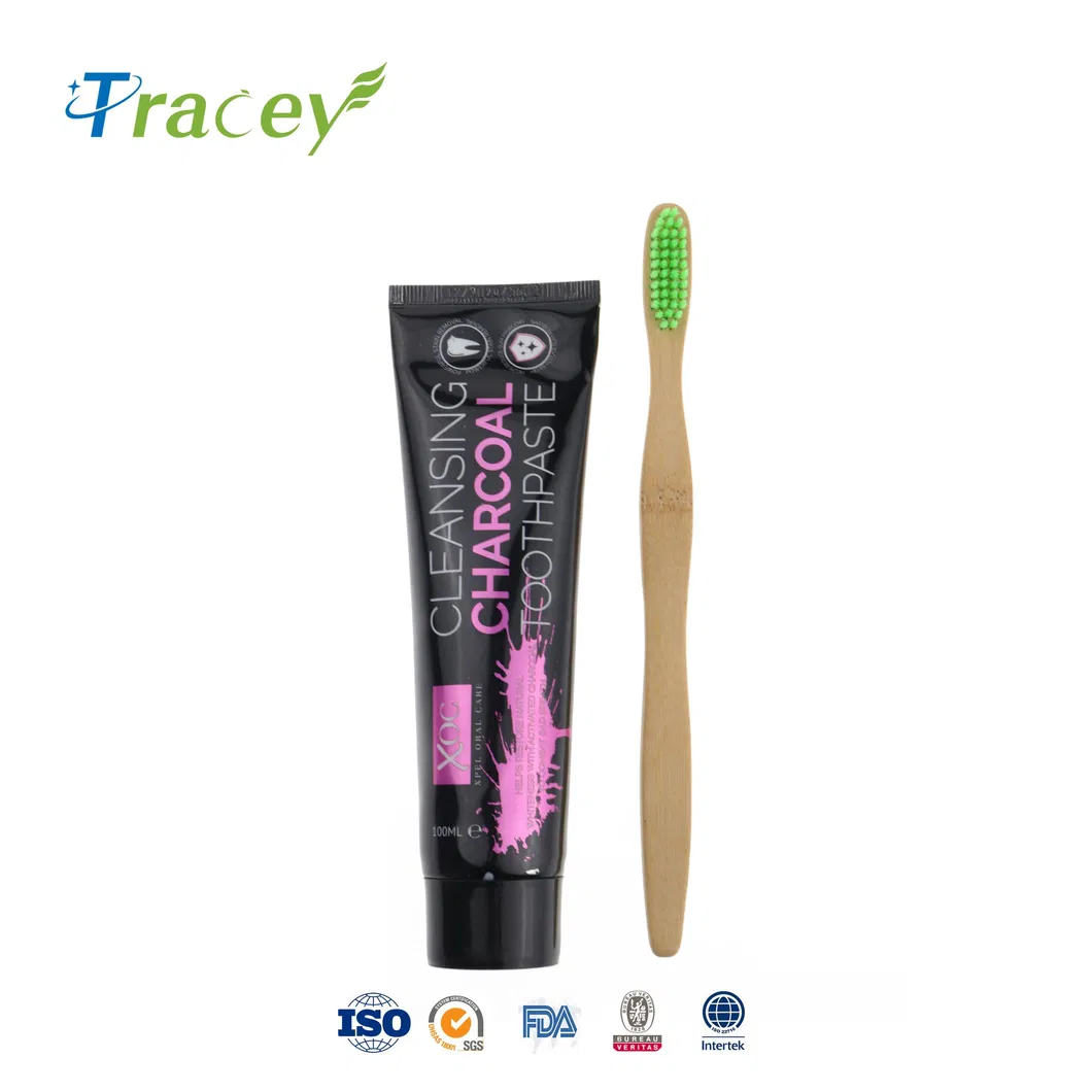 Custom OEM Free Laser Logo Round Handle Charcoal Bristles Bamboo Toothbrush