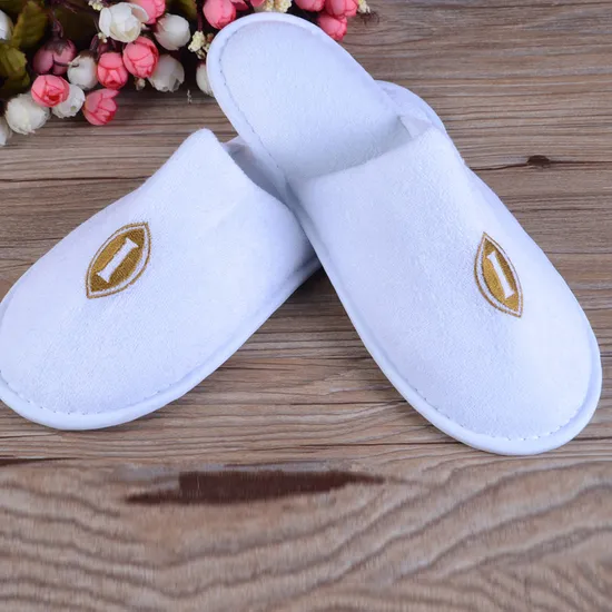 Personalized Closed/Open Toe SPA Washable Napped Fabric White Indoor Quiet Hotel Slippers