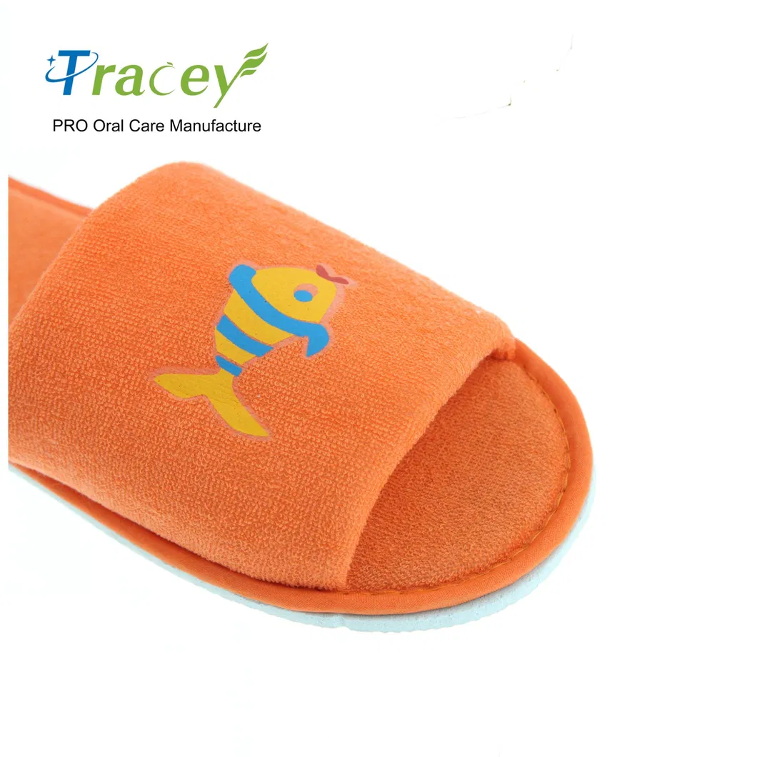Open Toe Terry Towelling Bath Custom Disposable Embroidery Logo Hotel Slipper