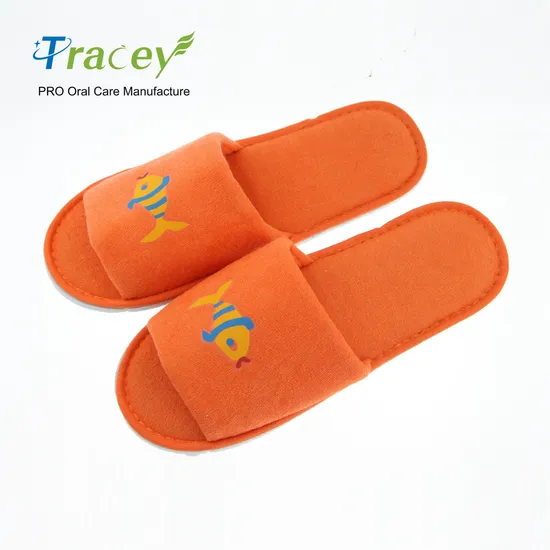Open Toe Terry Towelling Bath Custom Disposable Embroidery Logo Hotel Slipper