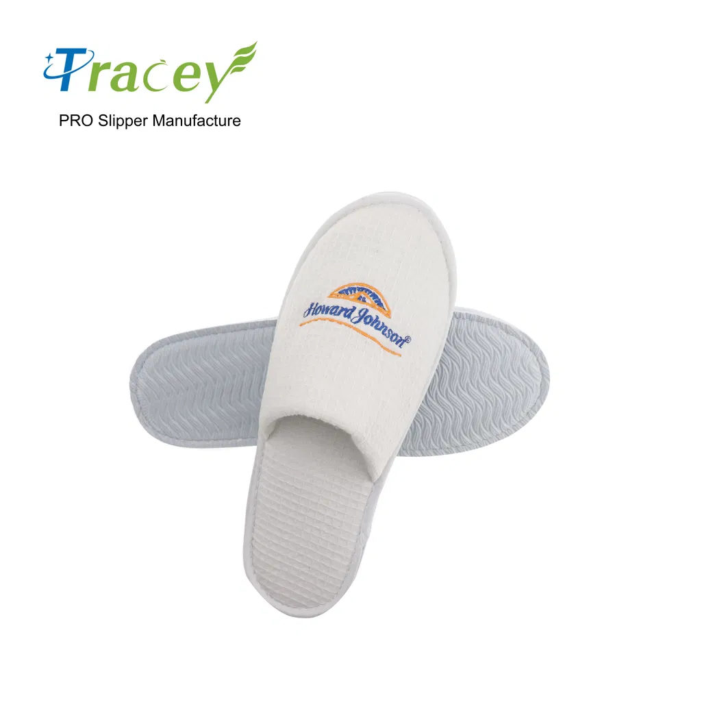 Custom Wholesale Luxury Bedroom Waffle Adult Travel Sizes Cotton Guest Disposable White Hotel Slippers with Logo