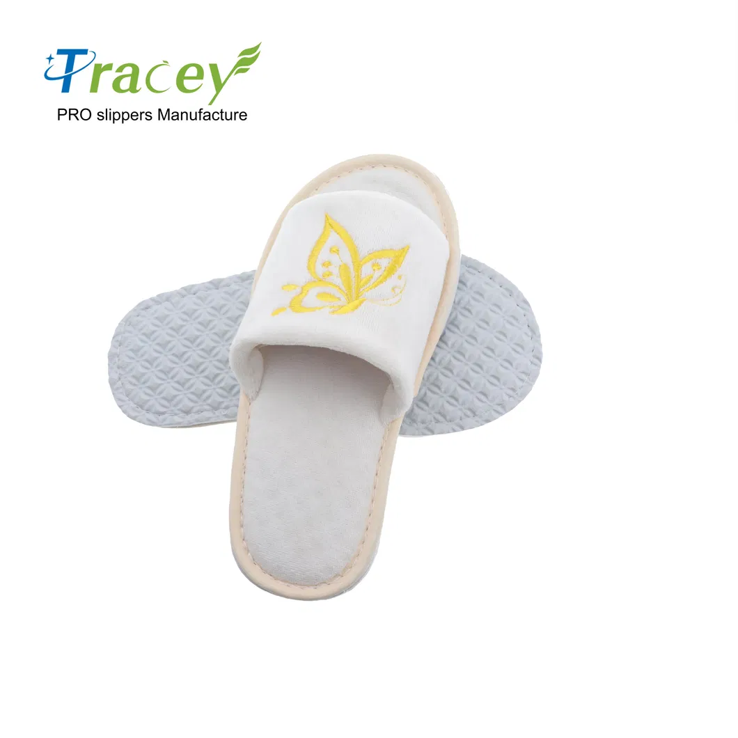 Factory Wholesale White/Black/Gray Amenities Cotton Slippers Hotel Room Luxury Disposable Open Toe Hotel Slipper