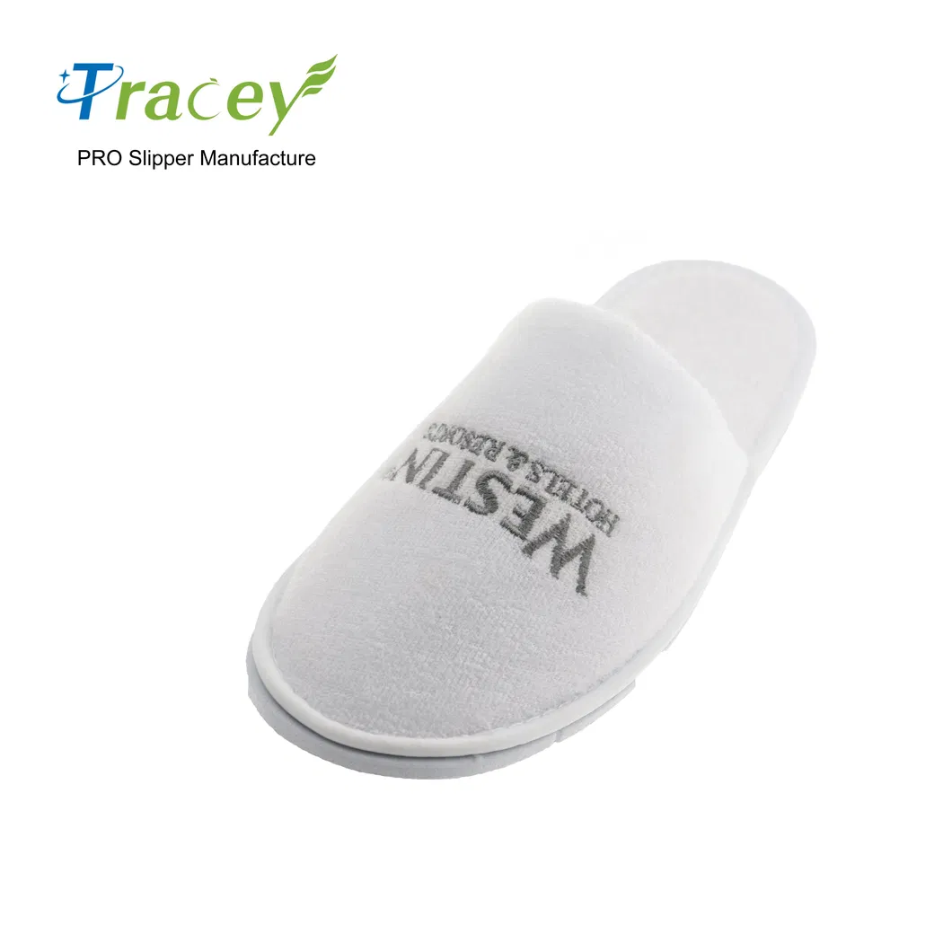 Wholesale High Quality Hilton Hotel Room Amenities Terry White Disposable Hotel Slippers
