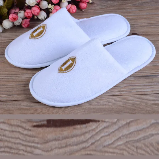 Personalized Closed/Open Toe SPA Washable Napped Fabric White Indoor Quiet Hotel Slippers