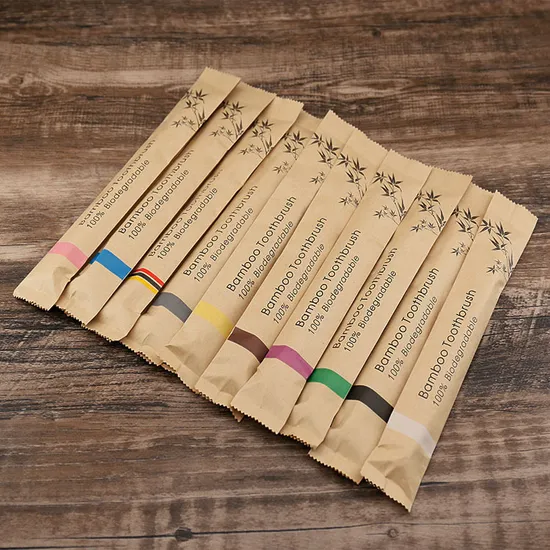 Bamboo Toothbrush with Eco-Friendly Paper Pack 100% Biodegradable with Rainbow Bristle Colorful Pack Wooded Toothbrush