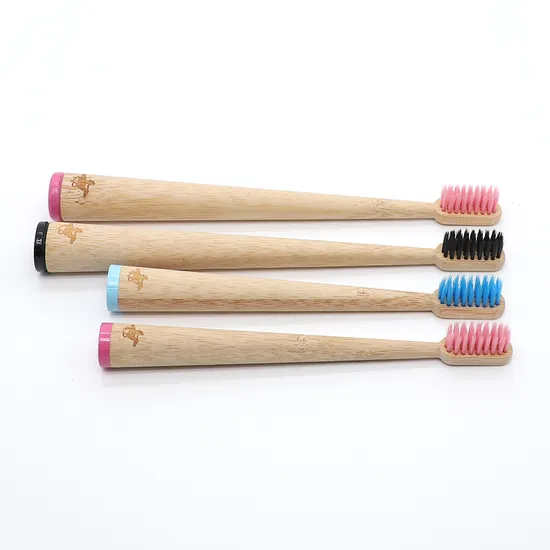 Cone Shape Stand Bamboo Toothbrush/ Kids Bamboo Wooden Toothbrush with Laser Logo on