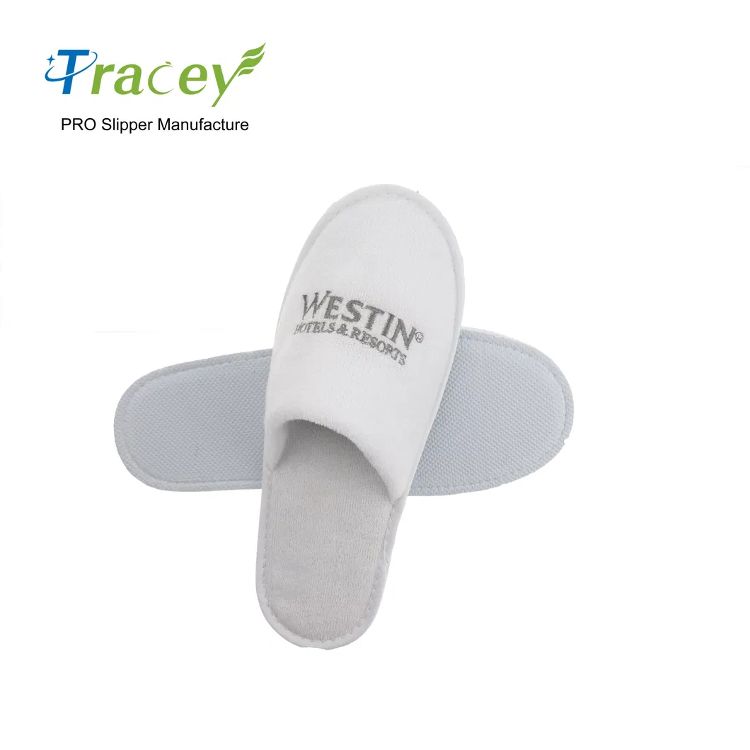 Wholesale High Quality Hilton Hotel Room Amenities Terry White Disposable Hotel Slippers