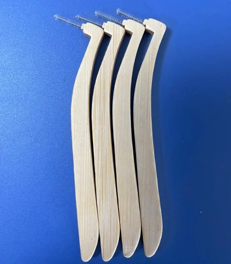 "7" Shape Dentist Use Bamboo Interdental Brush Eco Friendly Bamboo Wood Interbrush 0.4mm Size