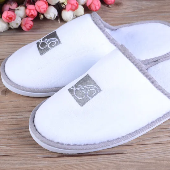 Personalized Closed/Open Toe SPA Washable Napped Fabric White Indoor Quiet Hotel Slippers