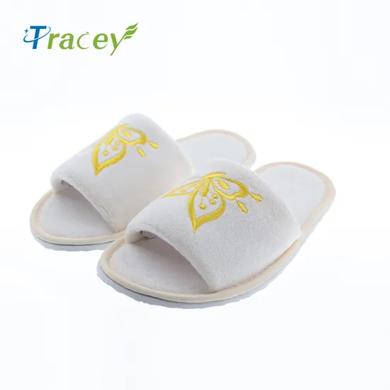 Factory Wholesale White/Black/Gray Amenities Cotton Slippers Hotel Room Luxury Disposable Open Toe Hotel Slipper