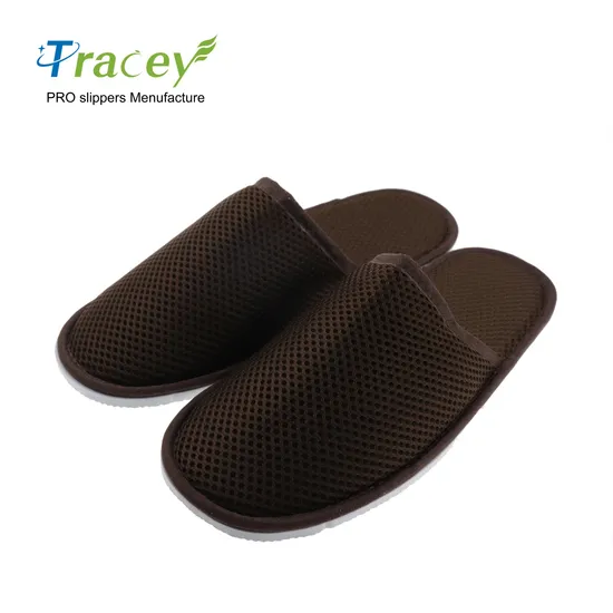 Black Cotton Velour Disposable Customized Hotel Slippers with Embroidered Logo