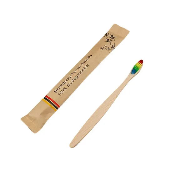 Bamboo Toothbrush with Eco-Friendly Paper Pack 100% Biodegradable with Rainbow Bristle Colorful Pack Wooded Toothbrush